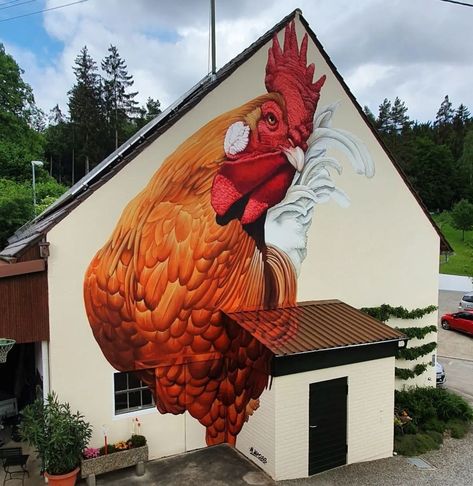 Farm Mural, Augsburg Germany, Marshal Arts, Writing On The Wall, Wall Street Art, Mural Inspiration, Art Around The World, Red Rooster, Graffiti Murals