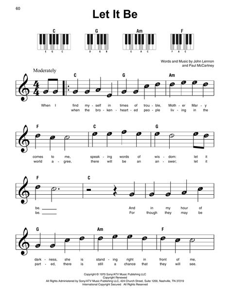 Let It Be Sheet Music | The Beatles | Super Easy Piano Easy Piano Sheet Music For Beginners, Piano Sheet Music With Letters, Piano Sheet Music Beginners, Piano Songs Sheet Music, Sheet Music With Letters, Piano Music Easy, Beginner Piano Music, Piano Chords Chart, Easy Sheet Music