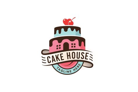 cake house logo with a combination of a cake and house. Cake House Logo, Home Bakery Business, Cold Cake, Cake House, House Cake, Logo With A, Cake Logo, Organic Logo, House Logo