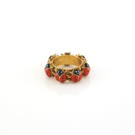 Luxury Red Enamel Ring For Women, Ladybug Ring, Luxury Antique Gold Enamel Ring, Luxury Vintage Rings With Black Enamel, Luxury Red Enamel Ring, Red Garnet Ring 1stdibs, Bug Ring, Safe Deposit Box, Enamel Jewelry