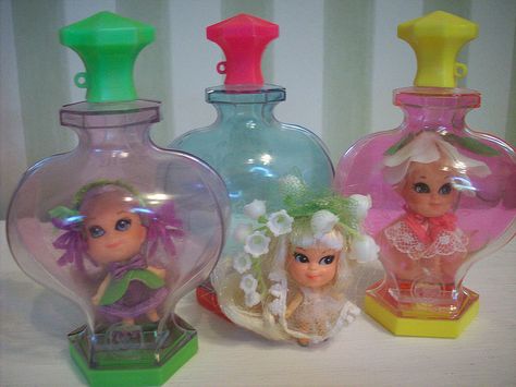 "Little Kiddles" -  Does anyone remember these?  I had several!  They all had this really strong "air freshener" type of perfume on their hair that went with their color and flower type... Like the purple one was "Violet"...  I SWEAR I can still smell that "weird" violet perfume when I close my eyes and think of these! Vintage Childhood, Liddle Kiddles, Nostalgic Memories, Childs Play, Nostalgic Toys, Vintage Bottles, Vintage Memory, Oldies But Goodies, I Remember When