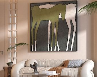 Modern Horse Paintings, Modern Horse Art, Large Horse Wall Art, Abstract Painting Animals, Modern Western Art, Living Room Paintings Art Canvases, Painting On Canvas Ideas, Abstract Art Animals, Large Canvas Painting Ideas