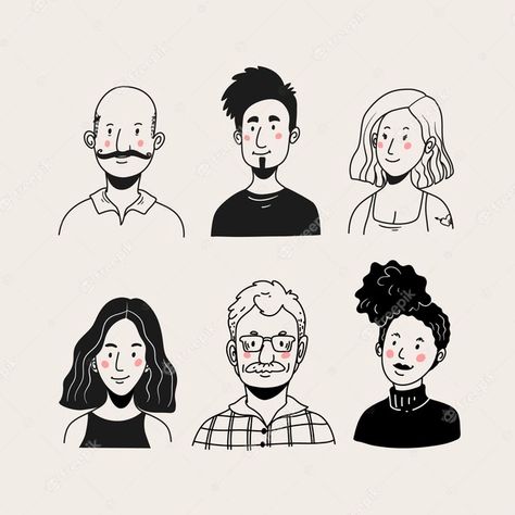 Illustration Design Graphique, Doodle People, 심플한 그림, Simple Character, Vector Character Design, Illustration Simple, Sketches Of People, Face Illustration, Cartoon People