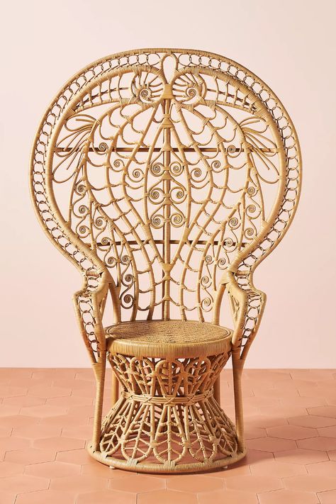 Plumage Indoor/Outdoor Rattan Chair | Anthropologie Rattan Chair Aesthetic, Rattan Aesthetic, Afrohemian Style, Bamboo Bedroom, Rattan Peacock Chair, Aesthetic Advice, Peacock Chairs, Bamboo Chairs, Styling Services