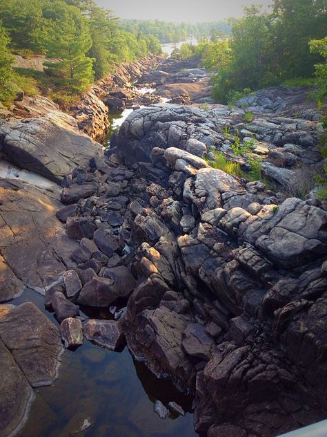 The Canadian Shield , Big Chute ,Port Severn and Six Mile Lake , Ontario photo L. Early Canadian Shield Landscape, Canada Camping, Travel Binder, Canadian Shield, Snake Enclosure, Enclosure Ideas, Building Inspiration, Kawartha Lakes, Canada Eh