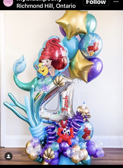 Princess Character, Balloons Bouquet, Princess Balloons, Mermaid Balloons, 1st Birthday Party Decorations, Princess Theme Party, Birthday Balloon Decorations, Balloon Centerpieces, Disney Ariel