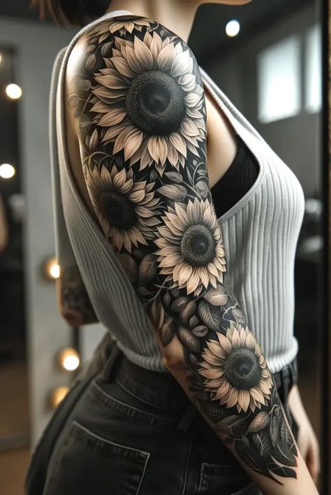 Arm Cover Up Tattoos, Cute Thigh Tattoos, Sunflower Tattoo Sleeve, Lace Tattoo Design, Cowgirl Tattoos, Horoscope Tattoos, Skull Sleeve Tattoos, Tattoo Meanings, Wicked Tattoos