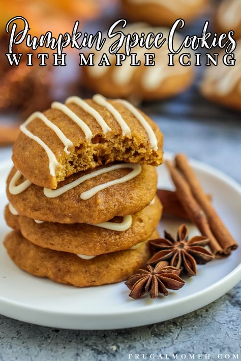 Pumpkin Recipes Kids, Pumpkin Spice Cookie Recipe, Maple Icing, Pumpkin Sugar Cookies, Pumpkin Spice Recipe, Pumpkin Cake Recipes, Pumpkin Spice Cookies, Frugal Mom, Gourmet Cookies