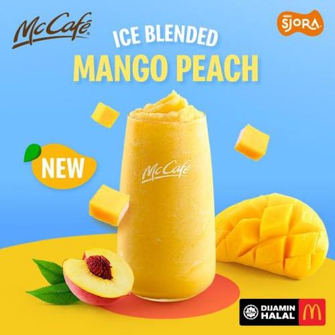 McDonald's McCafe Malaysia Ice Blended Mango Peach Ice Blended Drinks, Mcdonalds Milkshake, Ice Blended, Mango Drink, Coconut Milk Smoothie, Mango Tea, Coffee Advertising, Mango Drinks, Digital Advertising Design