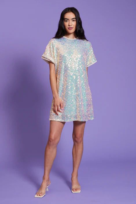 Aquamarine Sequin Dress - Addie's Boutique Dress With Tennis Shoes, Sparkles Dress, Dresses With Tennis Shoes, Queen Of Sparkles, Cocktail Dress Formal, Sequined Dress, Sparkle Dress, Sparkly Dress, Short Sleeve Mini Dress