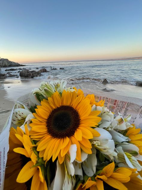 West coast sunset views Farmers Market Flowers Aesthetic, Flowers Beach Aesthetic, Beach Flowers Aesthetic, Summer Flowers Aesthetic, The Beach Aesthetic, Farmers Market Flowers, Market Flowers, Flowers Beach, Sunflower Photography