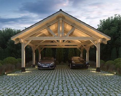 Wood Carport Ideas, Added Carport To House, Carports Detached, Wood Carport Kits, Two Car Carport With Storage, Wood Carport, Metal Carport With Wood Sides, Wooden Carports, Carport Kits