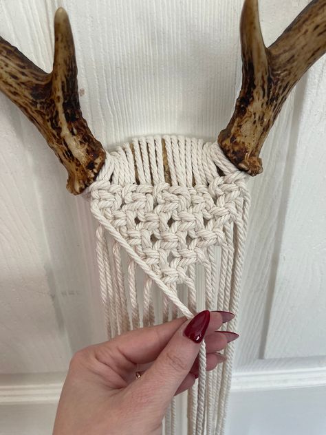 Macrame Antler Tutorial Pattern Wall Hanging, Digital Download, Witchy, Whimsigoth, Gothic, Diy, Cottagecore, Rustic Cottage, Hunter Trophy - Etsy Viking Macrame, Macrame On Antlers Diy, Antlers Macrame, Macrame Deer Antlers, Boho Crafts, Macrame With Antlers, Deer Antlers Diy, Antler Macrame, Macrame Antlers Wall Hangings