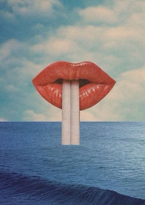 Surreal art woman's mouth with red lips drinking the sea from a straw ❤️ Surreal Collage, Montage Photo, Art Pop, Photo Design, Pics Art, Surreal Art, Red Lips, Collage Art, Surrealism