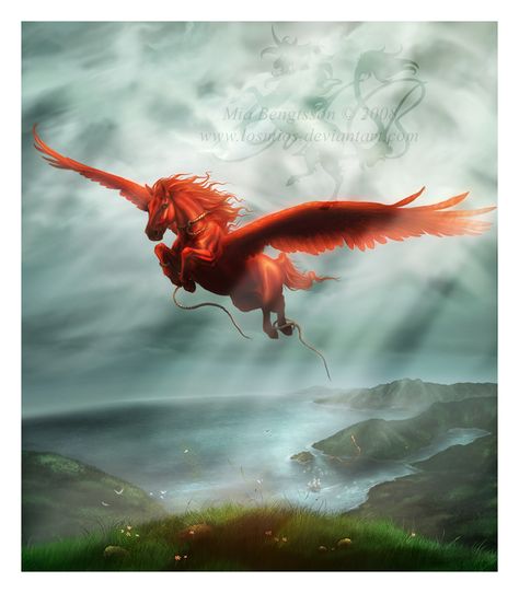 Pegasus Art, Magical Horses, Mythical Creatures Fantasy, Red Horse, Fantasy Horses, Winged Horse, Mythical Animal, Unicorn Art, Fantasy Pictures