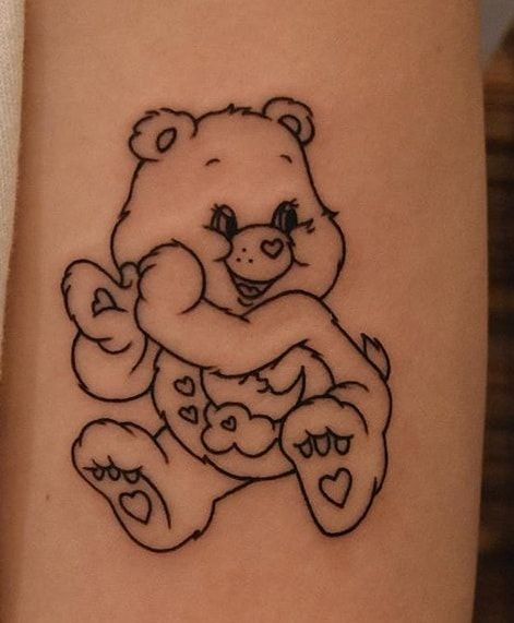 Non Basic Best Friend Tattoos, Care Bear Star Tattoo, Carebares Tattoo, Bedtime Bear Tattoo, Care Bear Tattoo Outline, Affection Tattoo, Care Bears Tattoo Ideas, 2000s Tattoo Ideas, Care Bear Tattoo