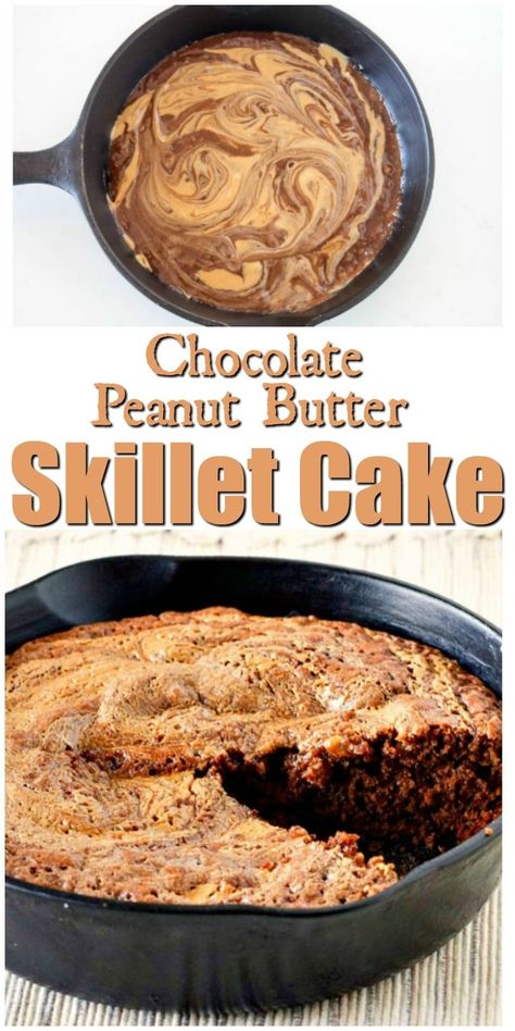 Chocolate Peanut Butter Skillet Cake - an easy family dessert that combines rich chocolate with creamy peanut butter for a tasty treat. #chocolate #peanutbutter #cake #castiron #skillet Mtv Cookies, Skillet Dessert, Cast Iron Skillet Recipes Dinner, Upstate Ramblings, Skillet Desserts, Cast Iron Skillet Cooking, Chocolate Peanutbutter, Skillet Cake, Family Desserts