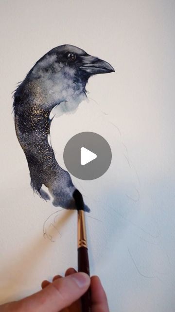 Crow Watercolor, Bio Materials, Crow Painting, Watercolor Birds, Crow Art, Watercolor Painting Techniques, December 17, Painting Videos, Watercolor Bird