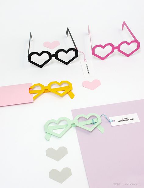 Glasses Valentine, Mr Printables, Valentine's Day Printables, Heart Printable, Heart Glasses, Diy Valentines Crafts, Unique Valentines, Paper Art Craft, Paper Heart