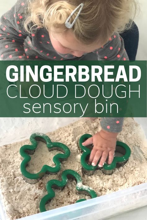 Gingerbread Cloud Dough, Gingerbread Activities Preschool, Winter Sensory Bin, Toddler Sensory Bins, Toddler Board, Gingerbread Activities, Sensory Dough, Cloud Dough, Baby Play Activities