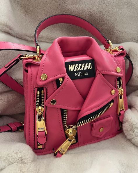 Moschino Bag, Statement Handbag, Pink Leather Jacket, Crystal Bags, Novelty Bags, Heart Bag, Fashion Group, Pink Jacket, Purple Bags