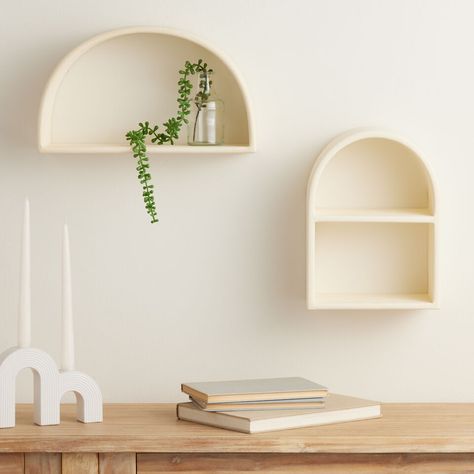 White Arched 2 Tier Floating Wall Shelf - World Market Arched Shelf, Arched Wall, Floating Wall Shelf, Arch Wall, White Shelves, Floating Wall Shelves, Shelves In Bedroom, Floating Wall, Affordable Home Decor