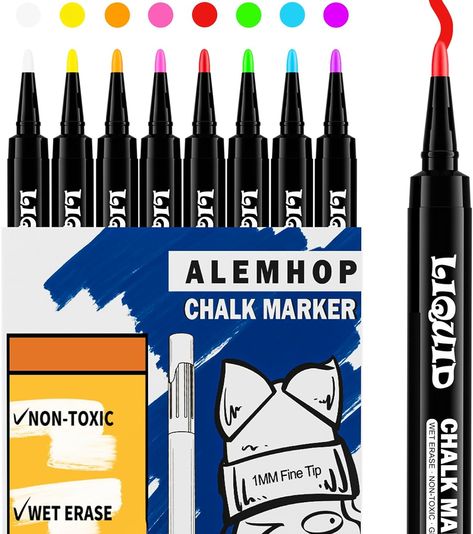 Chalk Markers for Blackboard - Chalkboard Markers - Liquid Chlak Pens for Chalk board, First Day of School Signs, Window, Glass, Fine Tip,... First Day Of School Signs, Window Markers, Chalkboard Markers, Chalk Sign, Chalk Pencil, Liquid Chalk Markers, Chalk Ink, Chalk Pens, Liquid Chalk