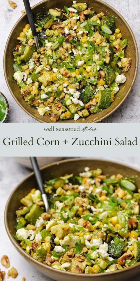 Grilled Corn And Zucchini Salad, Fresh Supper Ideas, Zucchini Corn Pasta Salad, Corn Arugula Salad, Corn And Feta Salad, Zucchini Summer Salad, Healthy Corn Salad, Zucchini Corn Recipes, Corn And Zucchini Recipes