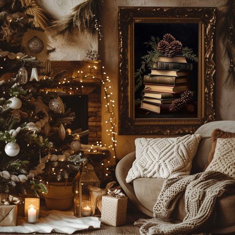 Hurry! Limited stock available. Vintage Books with Pinecones & Holly Digital Print - Dark Academia Christmas Decor | Cottagecore Book Art for Holiday Wall Display, exclusively priced at £4.60 Don't miss out! #MoodyXmasArt #ChristmasDecor #DownloadablePrints #VintageXmasArt #CottagecoreDecor #ChristmasPoster #PineconeDecor #XmasPrint #DigitalPrints #PrintableWallArt Christmas Academia Aesthetic, Academia Aesthetic Christmas, Dark Academia Christmas Decor, Academia Christmas Aesthetic, Dark Vintage Christmas, Christmas Book Aesthetic, Christmas Dark Academia, Christmas Academia, Dark Academia Christmas