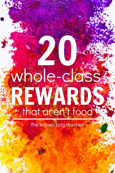 20 Whole-Class Rewards that Aren't Food. Perfect for positive behavior rewards and goal setting! (The Brown Bag Teacher) Pbis Incentives Elementary, Free Class Rewards, Class Rewards That Are Free, Kindergarten Incentive Ideas, Free Classroom Rewards, Pbis Rewards, Whole Class Rewards, Class Rewards, Positive Behavior Rewards