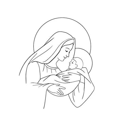 Mother Mary Embroidery Pattern, Virgin Mary Coloring Page, Simple Jesus Drawing, Mary And Jesus Tattoo, Mother Mary Drawing, Virgin Mary Outline, Virgin Mary Images, Maria Drawing, Virgin Mary Drawing