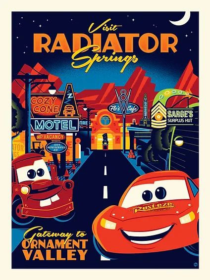 Pixar Poster, Cars Disney Pixar, Disney Cars Party, Radiator Springs, Cars Theme Birthday Party, Disney Print, Disney Collage, Disney Posters, Movie Poster Art