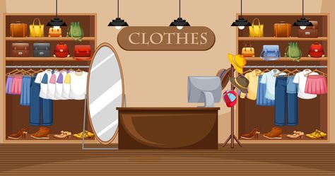 Fashion clothes store background Store Illustration, Dress Clipart, Animated Clothes, Dress Room, Shop Background, Shopping Clipart, Clothes Clips, Fashion Background, Mens Clothing Store