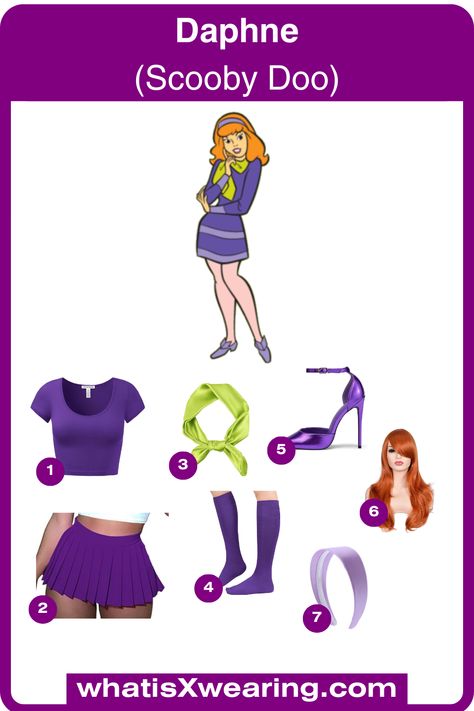 Click the link to discover our easy Daphne outfit and makeup guide from Scooby Doo, perfect for Halloween or a fun dress-up party. Daphne Cosplay Makeup, Daphne Scooby Doo Outfit, Daphne Outfit Ideas, Scooby Doo Diy Costume, Daphne Halloween Costume, Scooby Doo Halloween Costumes, Velma Costume, Velma Cosplay, Daphne Costume