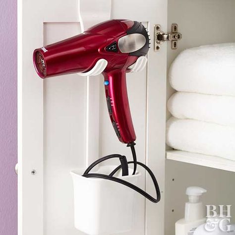 hairdryer storage Hairdryer Storage, Inside Cabinet, Storage Ideas For Small Spaces, Laundry Room Storage Shelves, Hair Dryer Storage, Bathroom Storage Ideas, Maximize Storage, Creative Storage Solutions, Kitchen Organization Diy