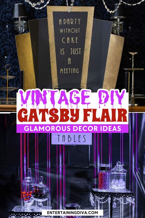 DIY Great Gatsby Decorations | New Years Eve 1920s Party Decorations, Great Gatsby Decorations, Great Gatsby Party Decorations, Harlem Nights Theme, Gatsby Decorations, Ostrich Feather Centerpieces, Gatsby Party Decorations, Gatsby Look, Wine Bottle Centerpieces