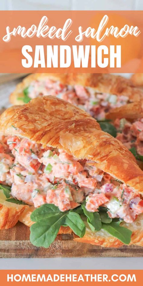 Enjoy this smoked salmon salad sandwich with zesty flavors and a satisfying crunch! The salty salmon pairs beautifully with fresh herbs and creamy mayonnaise. Smoked Salmon Salad Sandwich, Salmon Salad Sandwich Recipes, Leftover Salmon Recipes, Salmon Sandwich Recipes, Salmon Salad Sandwich, Fish Sandwich Recipes, Smoked Salmon Sandwich, Salad Sandwich Recipe, Smoked Salmon Salad