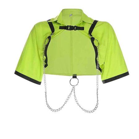 Chain Crop Top, Patchwork Crop Top, Clothes Reference, Outfits Rave, Y2k Aesthetic Outfits, Tumblr Outfits, Drawing Clothes, Neon Color, Edgy Outfits