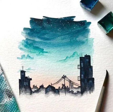 31 Easy Watercolor Art Ideas for Beginners #watercolor #art #painting // Watercolor simple painting, blue watercolor art Watercolour Inspiration, Landscape Designs, Watercolor Paintings Easy, Lo Fi, 수채화 그림, Watercolor Artists, Arte Sketchbook, Watercolor Inspiration, Anatomy Art