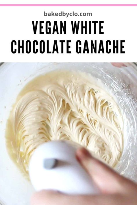 Easy dairy-free white chocolate ganache with just two ingredients. It's firm and pipeable and will hold its shape at room temperature. Vegan White Chocolate Cake, Vegan White Chocolate Ganache, Gluten Free Dairy Free Vegan Desserts, Vegan Ganache Recipe, Dairy Free Ganache, Vegan Ganache, Chocolate Desserts Fancy, Dairy Free White Chocolate, Frost Cupcakes