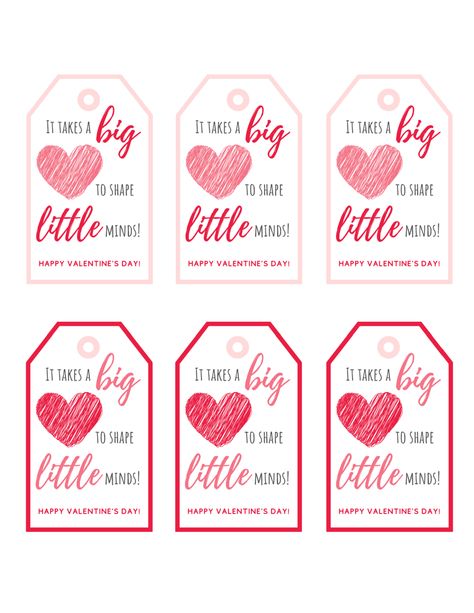 It Takes A Big Heart To Shape Little, Teacher Valentine Cards, Free Printable Valentines Tags, Primary 2023, Happy Classroom, Valentine Notes, Heart Gift Tags, Printable Valentines Day Cards, Teacher Gift Tags