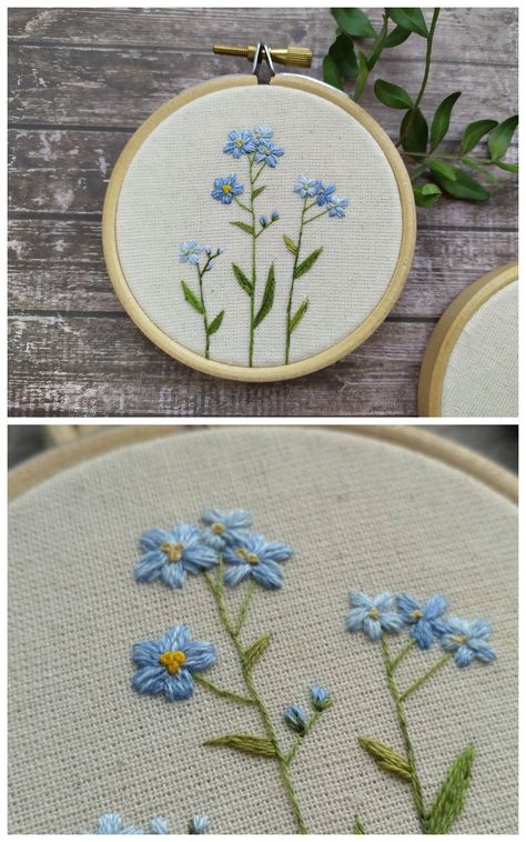 Spring Flowers Embroidery 7E9 Forget Me Not Flower, Pola Sulam, Blue Bouquet, Embroidery Flowers Pattern, Embroidery On Clothes, Cute Embroidery, Simple Embroidery, Sewing Embroidery Designs, 자수 디자인