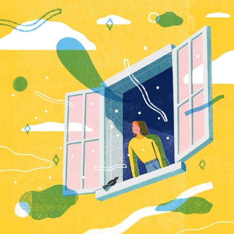 Anyone who’s been cooped up in a stuffy, stagnant room can appreciate the simple pleasure of an open window and a fresh breeze. Breathing clean outdoor air may even provide some cognitive benefits… Door Illustration, Illustration Design Graphique, Window Illustration, Window Drawing, Illustration Simple, 캐릭터 드로잉, Window Door, Simple Illustration, Art Et Illustration