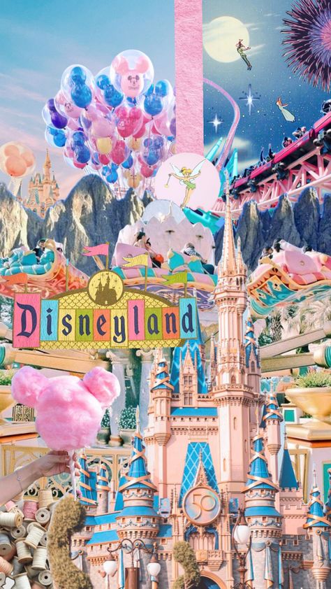 Disneyland Collage Wallpaper, Disneyland Castle Wallpaper, Disneyland Wallpaper Aesthetic, Disneyland Wallpaper Iphone, Disney Summer Wallpaper, Disneyland Collage, Disneyland Aesthetic Wallpaper, Disneyland Background, Disney World Wallpaper