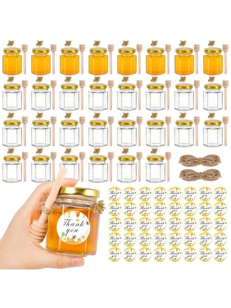 1.5oz - 30 Pack Mini Honey Jars With Dipper, Glass Jars For Baby Shower Favors/Wedding Favors For Guests Bulk-Mini Canning Jars With Wooden Dippers/Bee Charms (1.5 Fl.Oz-30Pack)I discovered amazing products on SHEIN.com, come check them out! Honey Jars, Wedding Shower Favors, Mini Jars, Favors Wedding, Honey Jar, Bee Charms, Wedding Favors For Guests, Bottles And Jars, Shower Favors