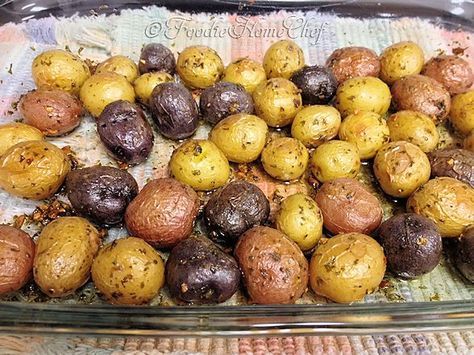 Print Now Roasted Herbed Baby Potatoes These potatoes are super easy to make, are so delicious & the various colors add a special touch to any meal you serve them with! Serves: 4 to 6 Ingredients 1 1/2 lbs small multi-colored organic baby potatoes, about 1 to 1 1/2″ in diameter (see Tip# 1) 2 Read the full article... Colorful Potatoes Recipes, Roasted Creamer Potatoes In Oven, Roasted Baby Potatoes Oven, Potato Medley Recipe, Roasted Small Potatoes, Small Potatoes Recipe, Baby Potato Recipes, Herbed Potatoes, Creamer Potatoes