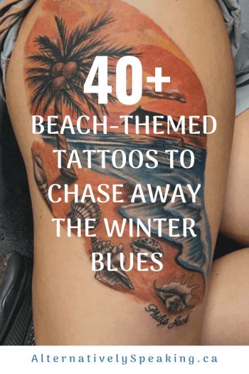 Beach Foot Tattoos For Women, Beach Shoulder Tattoo, Beach Tatoos Woman, Beach Sleeve Tattoo For Women, Summer Tattoos For Women, Island Tattoos For Women, Beach Themed Tattoos For Women, Beachy Tattoos For Women, Beach Scene Tattoo