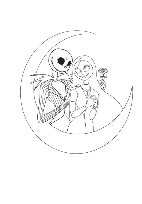 Jack The Skeleton Coloring Page, Jack And Sally Minimalist Tattoo, Jack Skellington Watercolor, Nightmare Before Christmas Line Art, Jack And Sally Drawing Easy, Jack Skellington Coloring Pages, Sally And Jack Drawing, Desenhos Pra Tattoo, How To Draw Jack Skellington