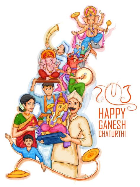 Indian people celebrating Lord Ganpati background for Ganesh Chaturthi festival of India. Illustration of Indian people celebrating Lord Ganpati background for vector illustration Ganpati Background, India Illustration, Ganesh Chaturthi Festival, Festival Paint, People Celebrating, Diwali Pictures, India Poster, Ganesha Drawing, Ganpati Festival