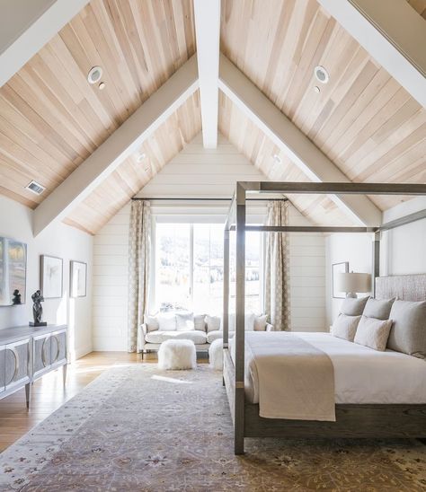 Style Notes: Designing a French Country Bedroom | Kathy Kuo Blog | Kathy Kuo Home Attic Inspiration, Vaulted Ceiling Bedroom, Wooden Canopy Bed, Shiplap Accent Wall, French Country Bedrooms, Hill Interiors, Gorgeous Bedrooms, Bedroom Ceiling, Country Bedroom